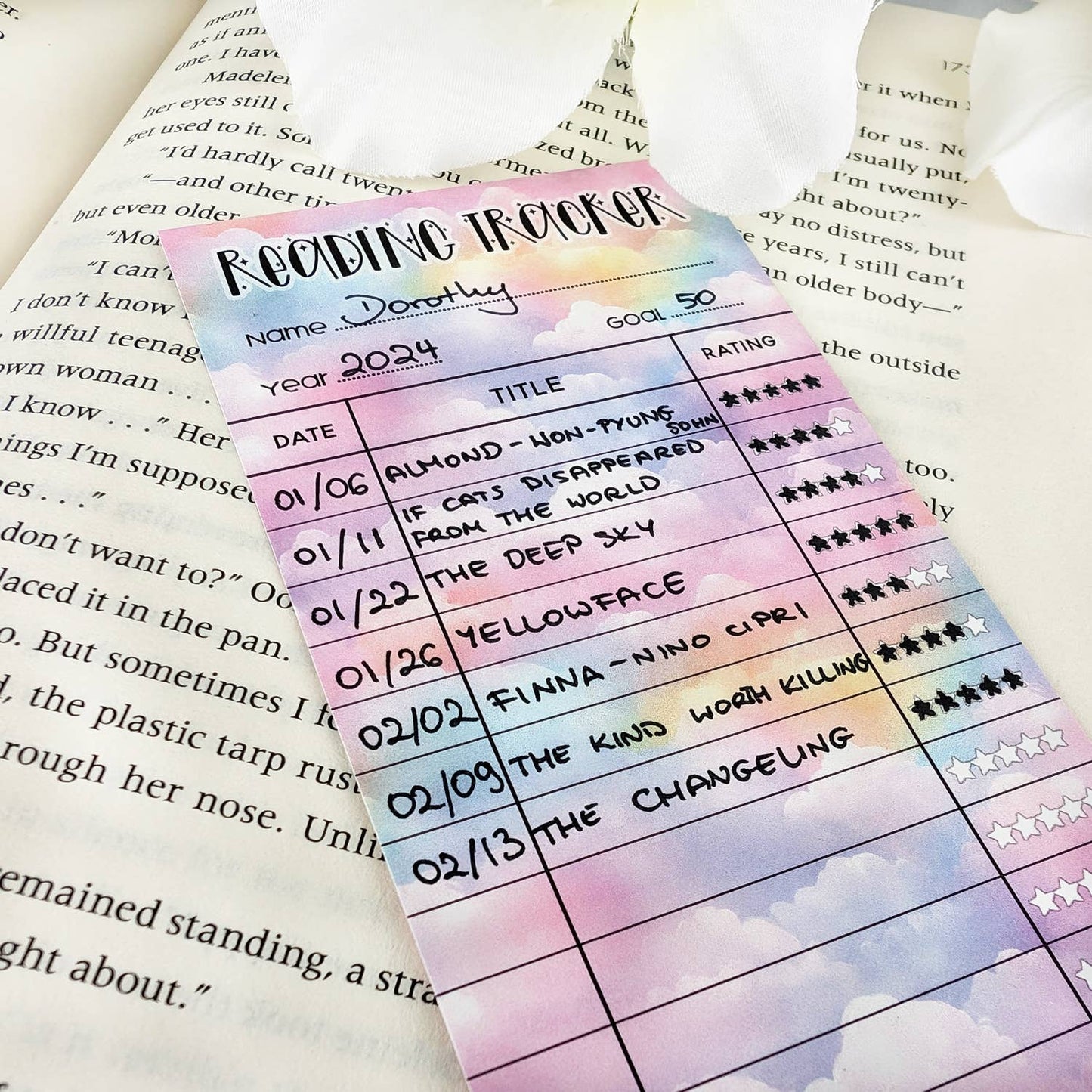 Pastel Reading Tracker Bookmark