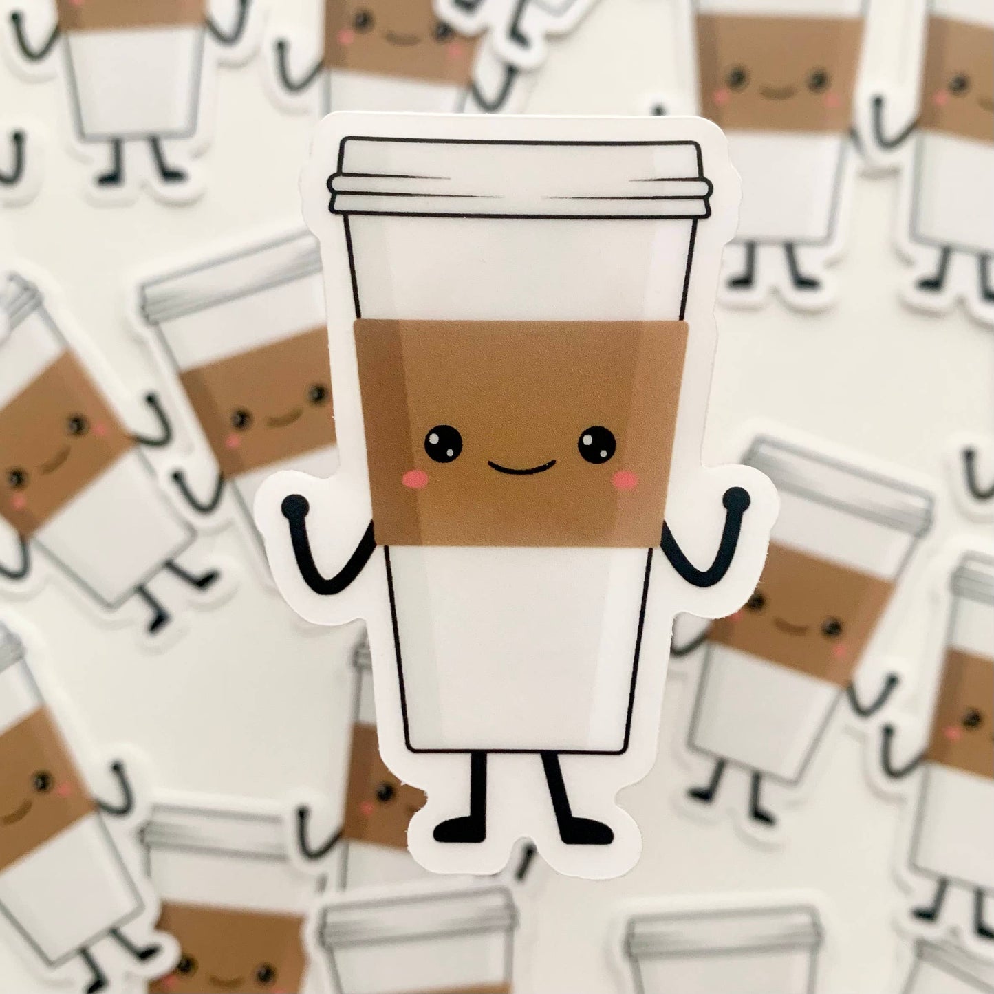 Happy Coffee Cups Clear Vinyl Sticker