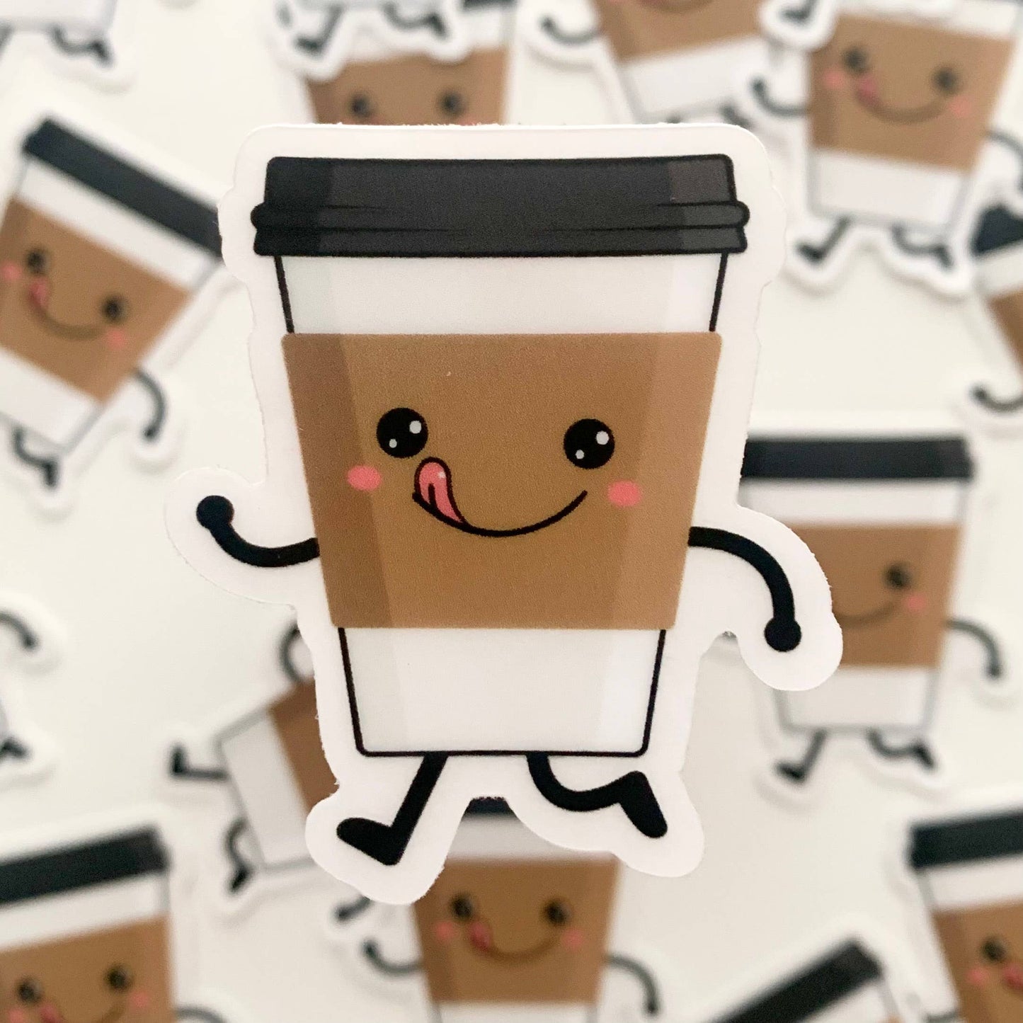 Happy Coffee Cups Clear Vinyl Sticker