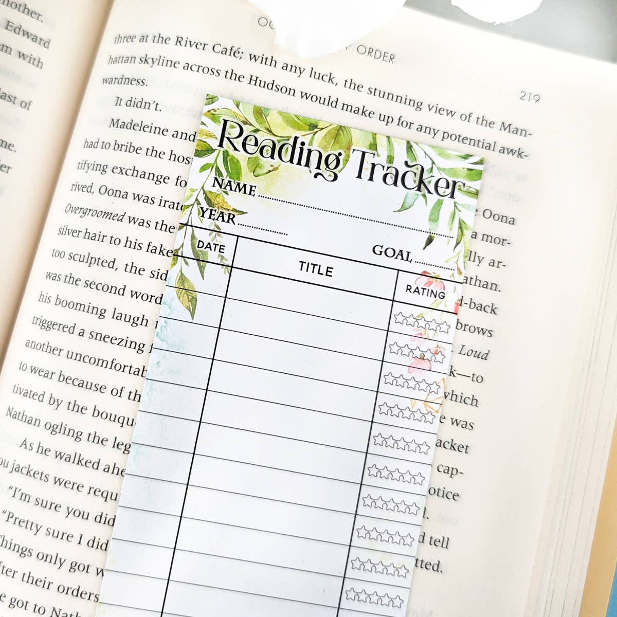 Greenery Reading Tracker Bookmark