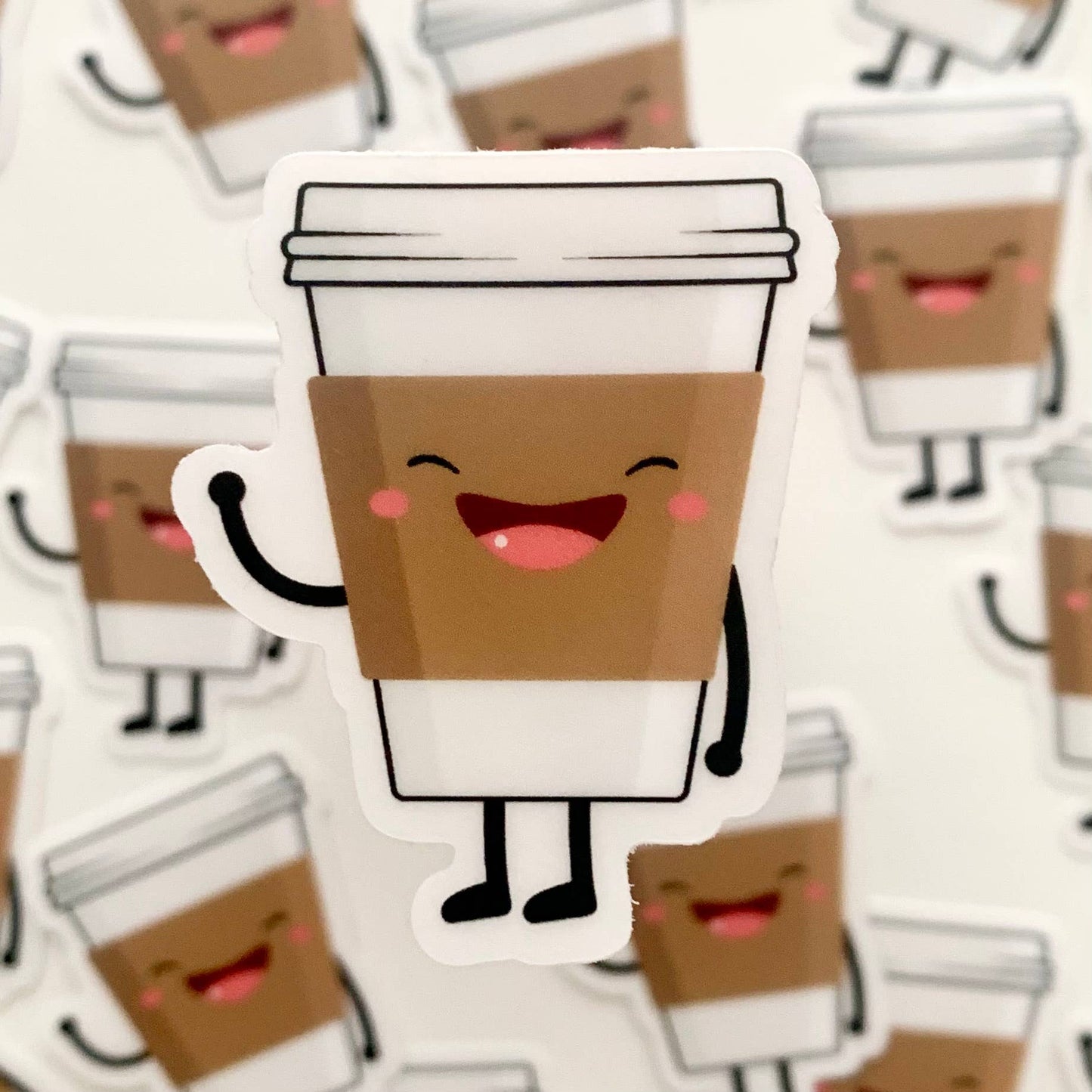 Happy Coffee Cups Clear Vinyl Sticker