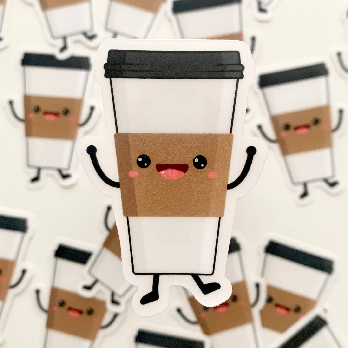 Happy Coffee Cups Clear Vinyl Sticker